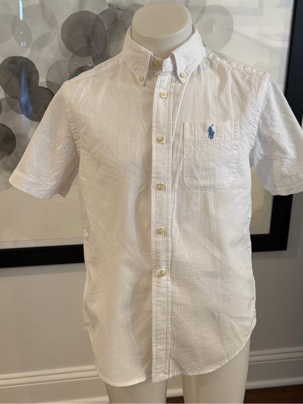 Boys Short Sleeve Button Down - White Sz M. By Ralph Lauren
